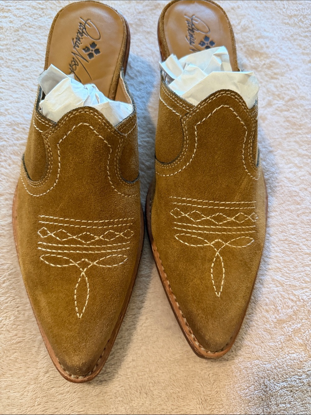 Patricia Nash Camel Suede Pointed Backless Loafers - Picture 5 of 5